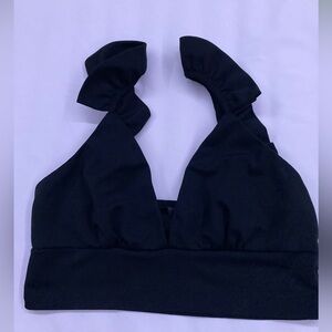 Shein Black Plunging Ruffle V-neck Cropped Top